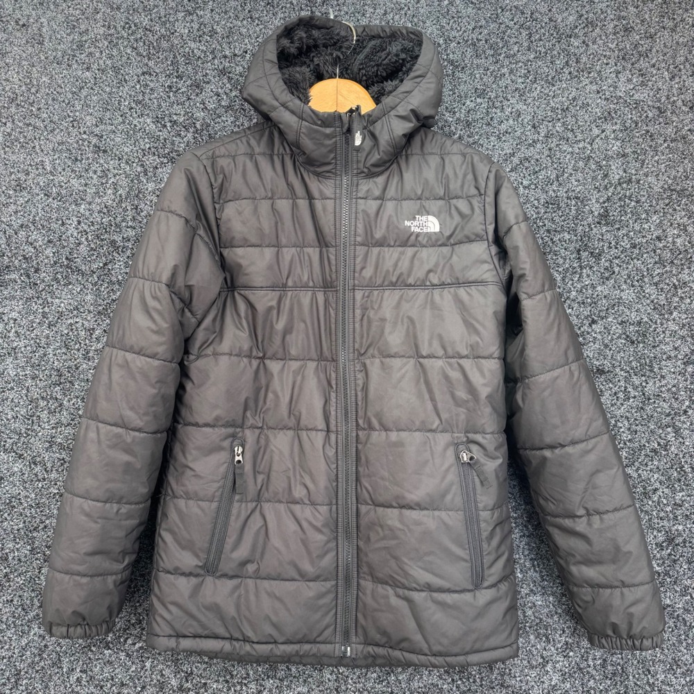 The North Face Black Fleece Lined Puffer Jacket Hooded Insulated Coat Womens LG